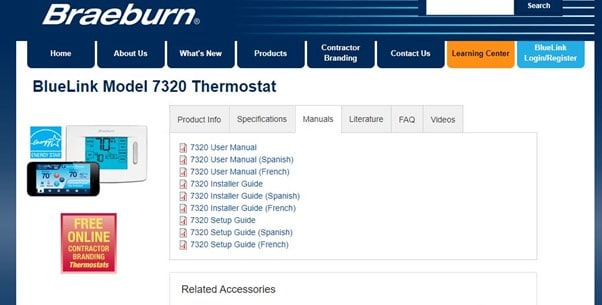 the official website of Braeburn thermostats